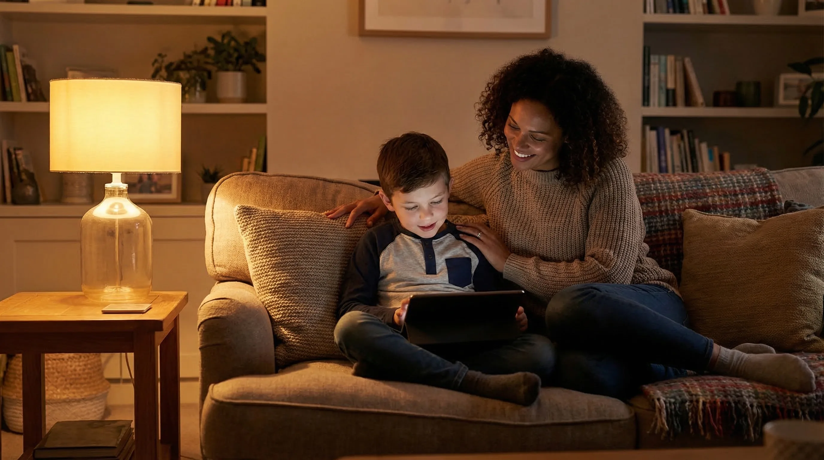 Parent supporting a child with learning at home